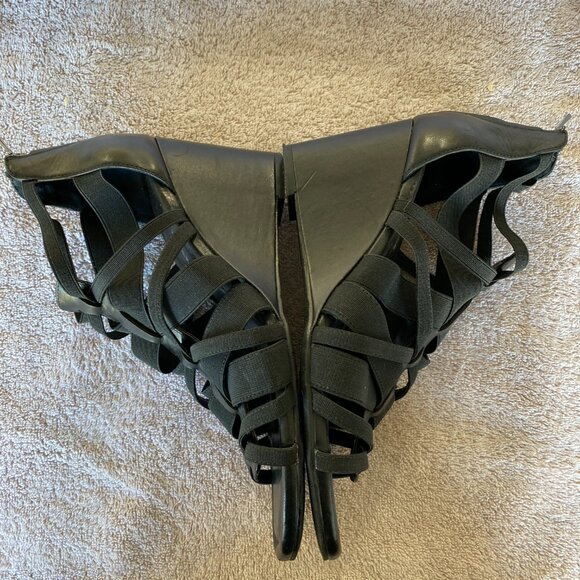 Donald J Pliner Lia Black Leather Elastic Strappy Wedge Sandals Size 7.5M - Picture 6 of 6